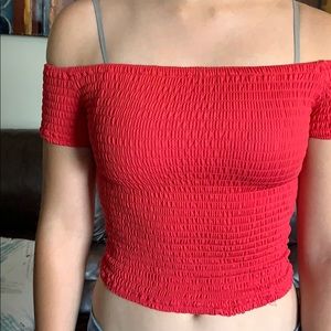 Bright pink off the shoulder crop